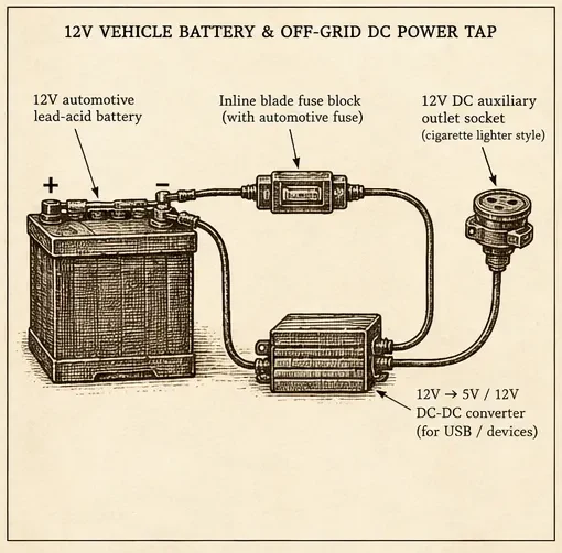 Field Manual diagram: 12V Vehicle Battery Power Tap