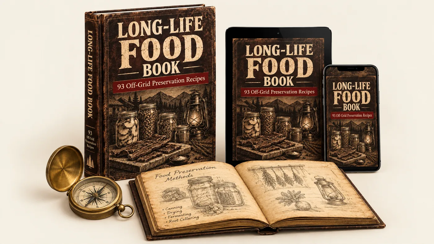 The Long-Life Food Book on hardcover, tablet and phone